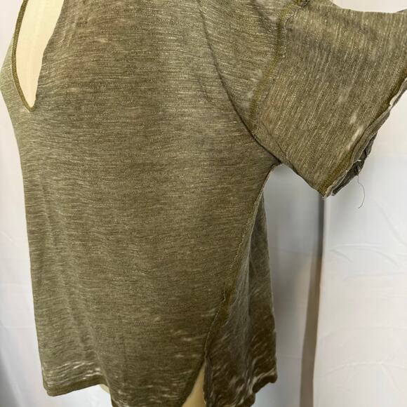 We The Free Free People Olive Distressed Cutout Tee Top Size S Oversized Boho - Picture 4 of 9